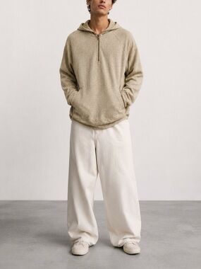 NWT Pull&Bear Beige Half-Zip Hoodie
